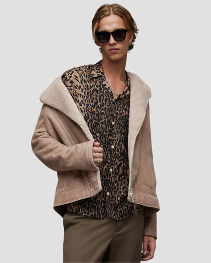 Rasco Relaxed Fit Shearling Biker Jacket