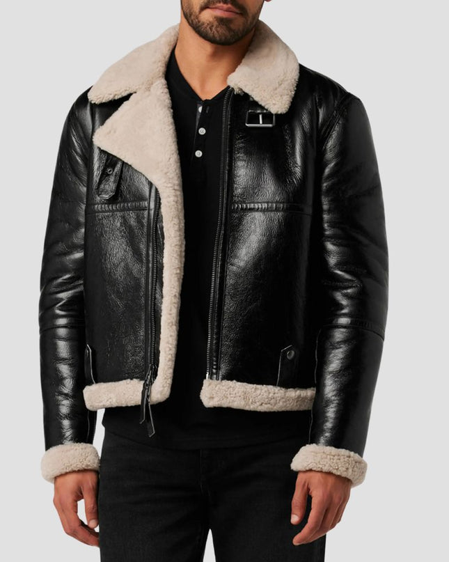 Irving Leather Aviator Jacket with Genuine Shearling Trim