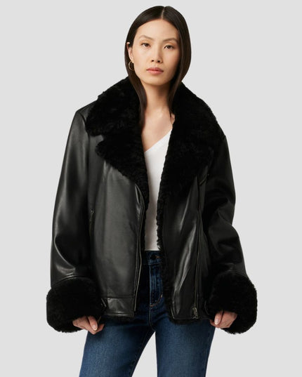 Shearling Trim Leather Jacket