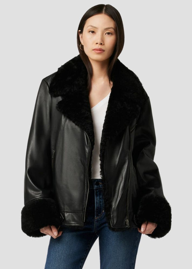 Shearling Trim Leather Jacket