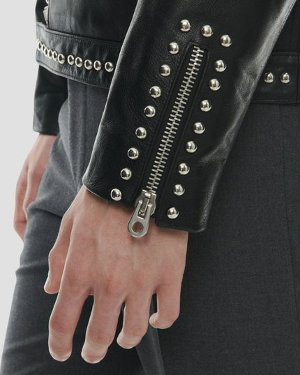 Men Black Studded Leather Jacket