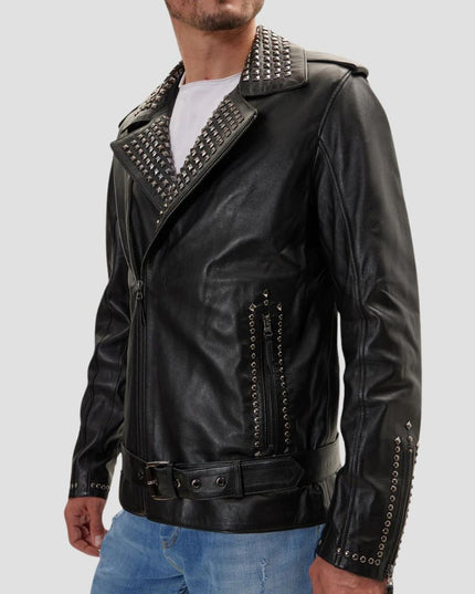Studded Lambskin Leather Jacket Black Falcon