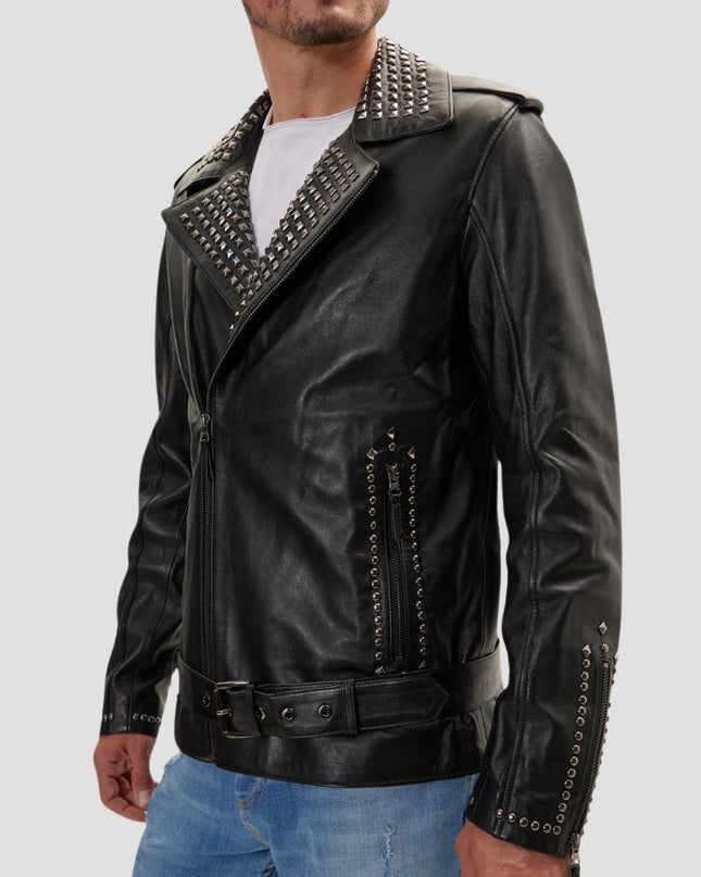 Studded Lambskin Leather Jacket Black Falcon