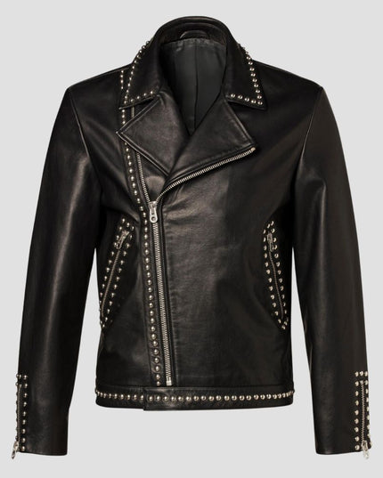 Men Black Studded Leather Jacket