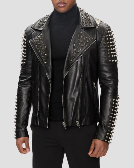 Studded Black Slim Fit Leather Jacket