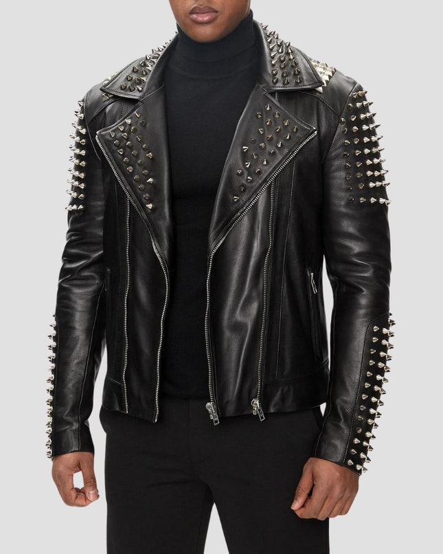 Studded Black Slim Fit Leather Jacket