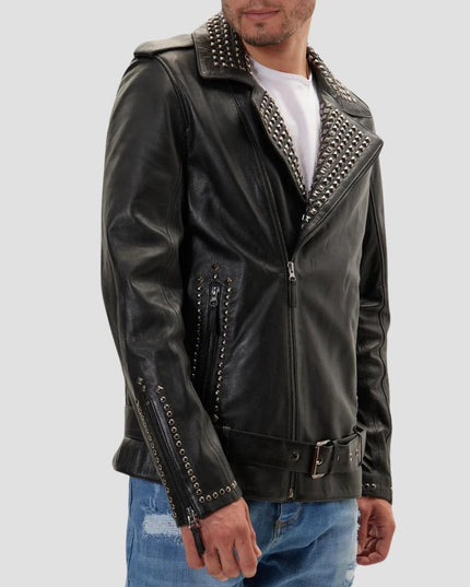 Studded Lambskin Leather Jacket Black Falcon