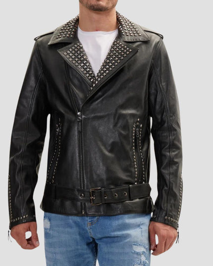 Studded Lambskin Leather Jacket Black Falcon