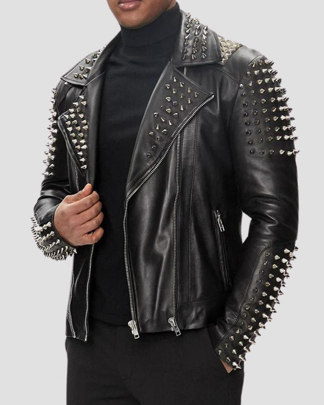 Studded Black Slim Fit Leather Jacket