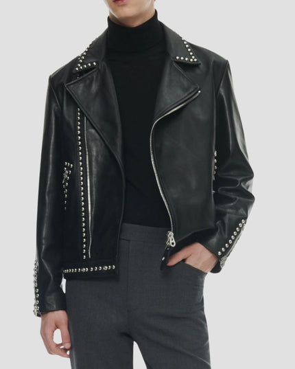 Men Black Studded Leather Jacket