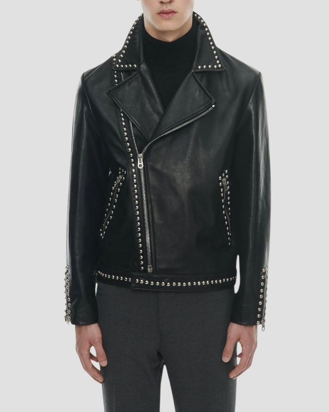 Men Black Studded Leather Jacket