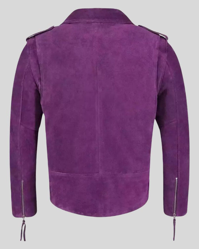 Purple suede jacket on a gray background