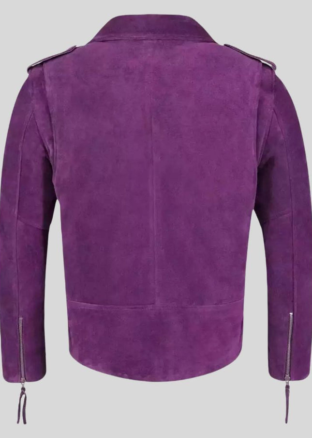 Purple suede jacket on a gray background