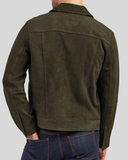 Men Olive Green Suede Jacket