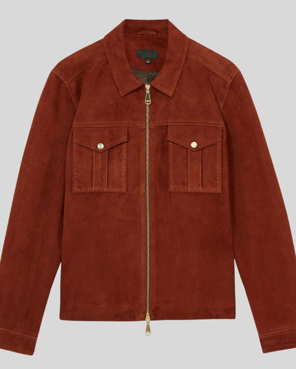 Men Suede Leather Jacket Brown