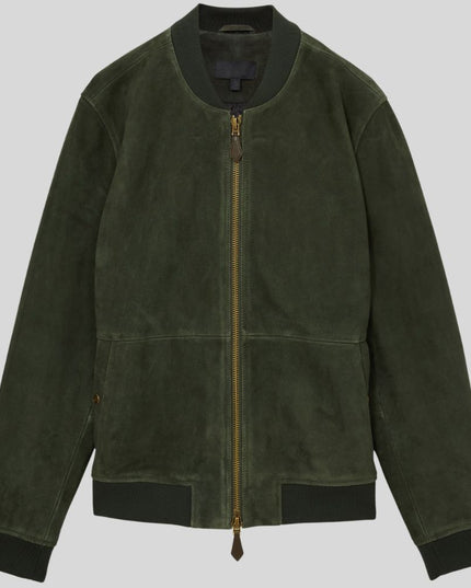 Olive Green Suede Leather Jacket