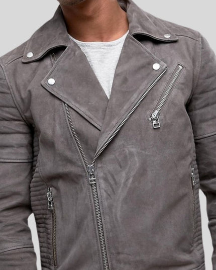 Grey Suede Biker Jacket