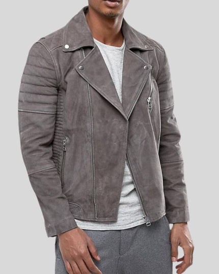 Grey Suede Biker Jacket