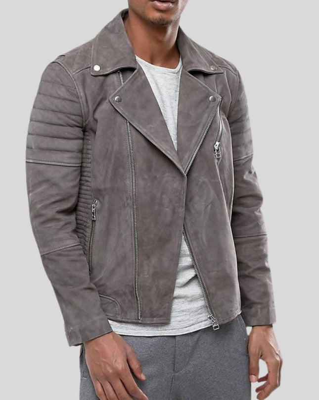 Grey Suede Biker Jacket