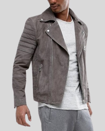Grey Suede Biker Jacket