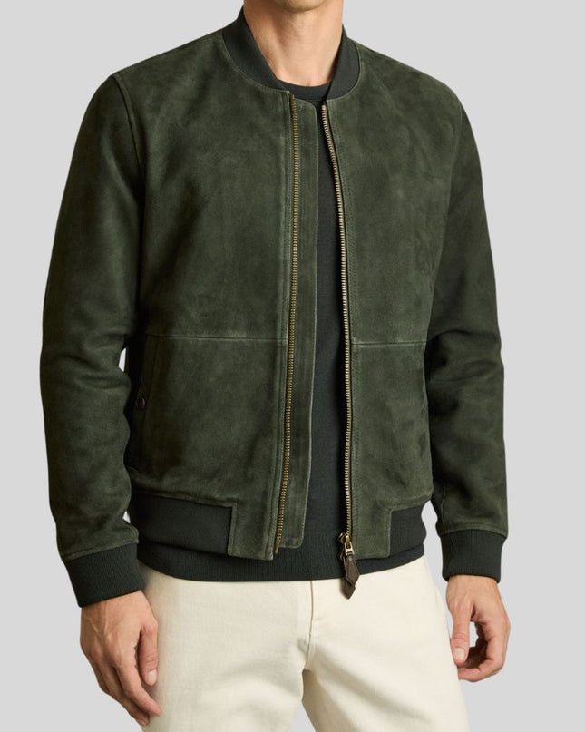 Olive Green Suede Leather Jacket