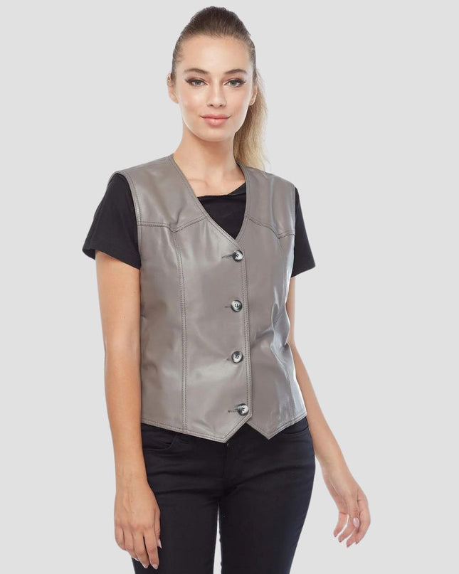 Women’s Real Grey Leather Vest
