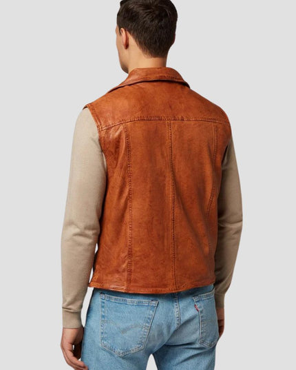 Light Brown Leather Vest For Men