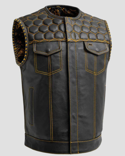 Hornet Men's Club Style Leather Vest Gold