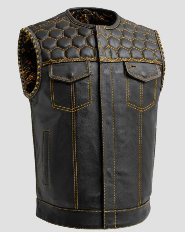 Hornet Men's Club Style Leather Vest Gold