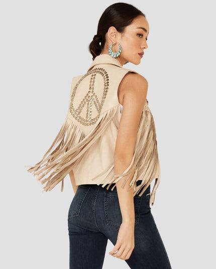 Cream Women Leather Vest