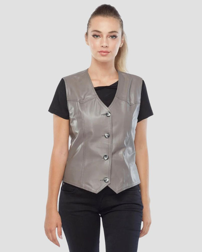Women’s Real Grey Leather Vest