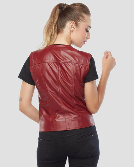 Women Red Leather Vest