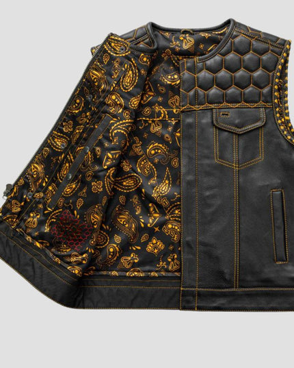 Hornet Men's Club Style Leather Vest Gold