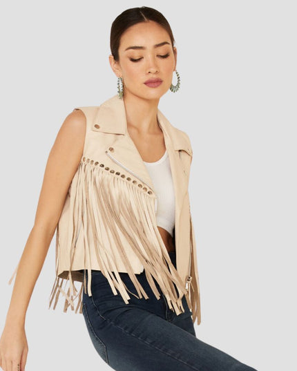 Cream Women Leather Vest