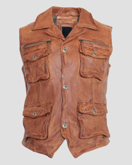 Light Brown Leather Vest For Men