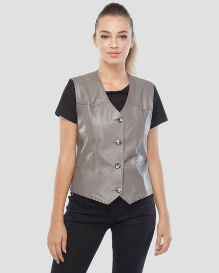 Women’s Real Grey Leather Vest
