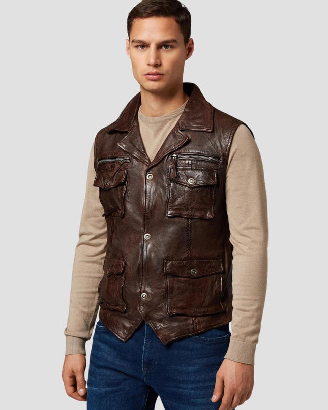 Brown Leather Vest For Men