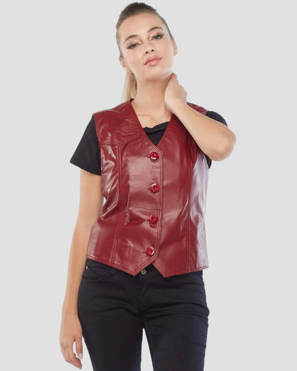 Women Red Leather Vest