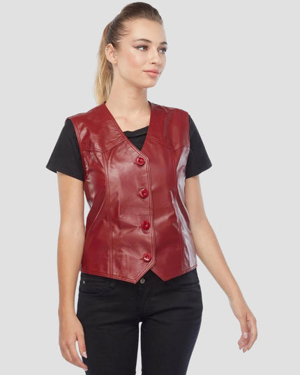 Women Red Leather Vest