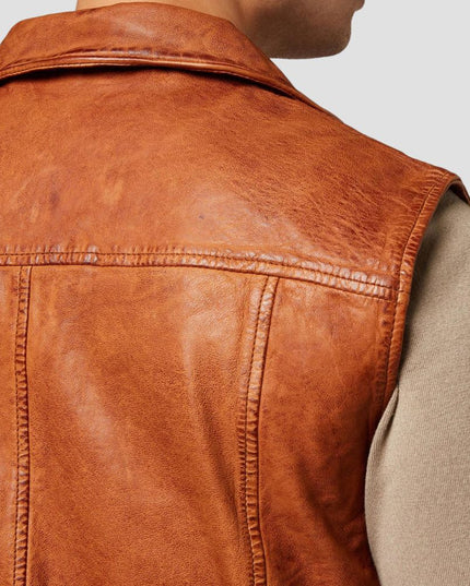 Light Brown Leather Vest For Men