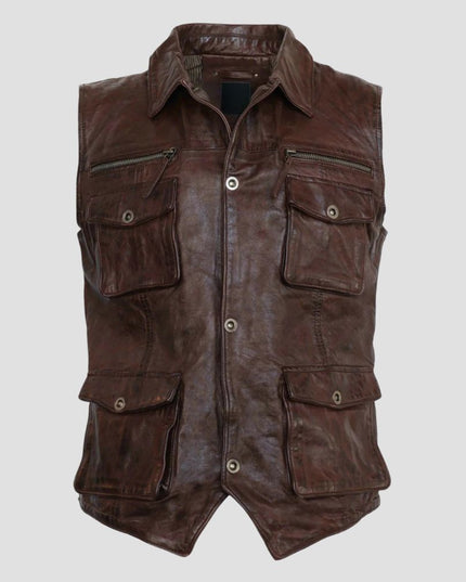 Brown Leather Vest For Men