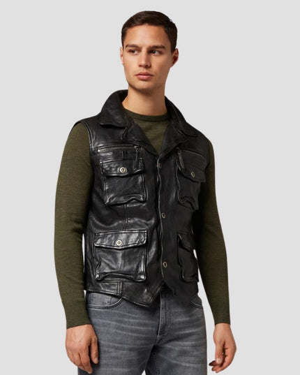 Black Leather Vest For Men