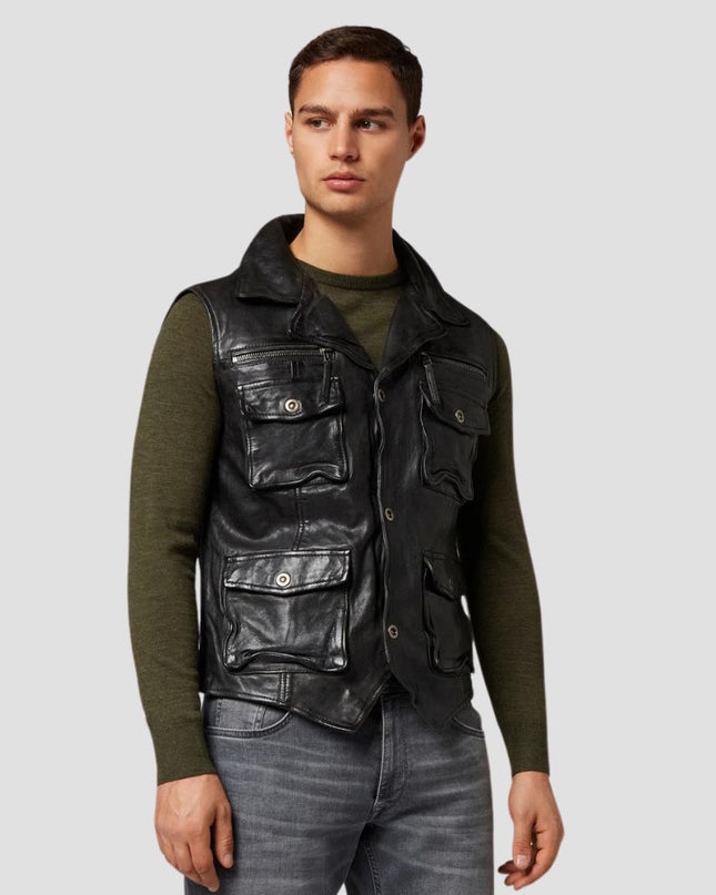 Black Leather Vest For Men