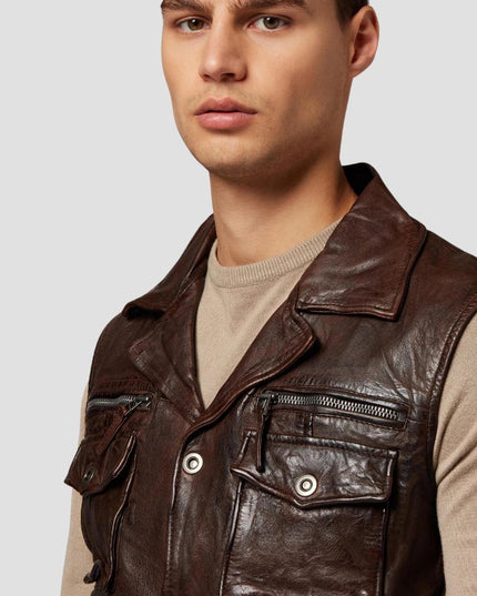 Brown Leather Vest For Men