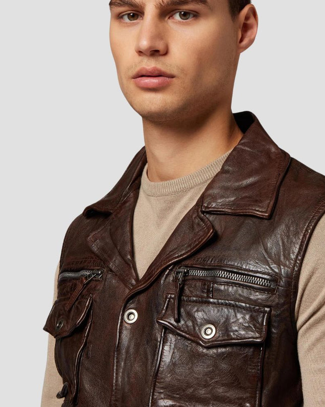 Brown Leather Vest For Men