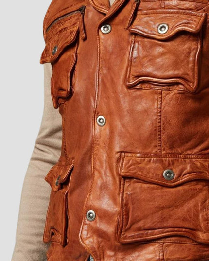 Light Brown Leather Vest For Men