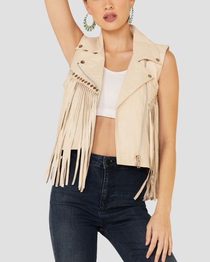 Cream Women Leather Vest