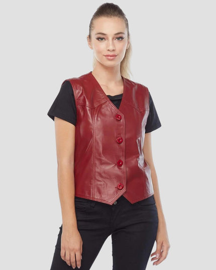 Women Red Leather Vest