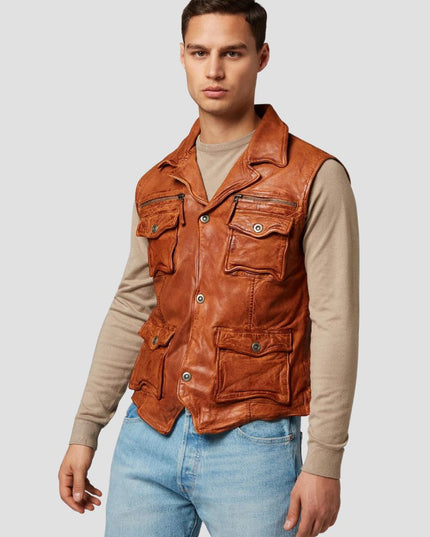 Light Brown Leather Vest For Men
