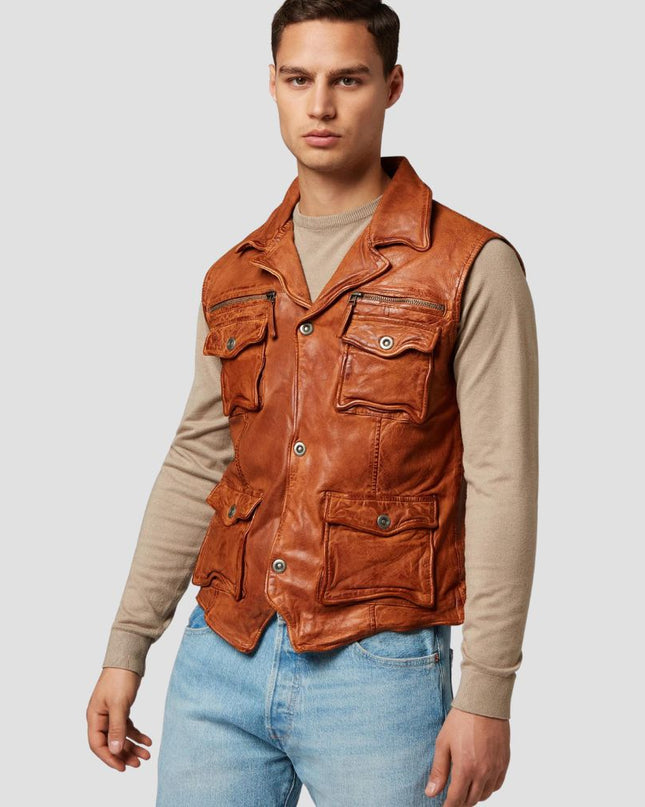 Light Brown Leather Vest For Men